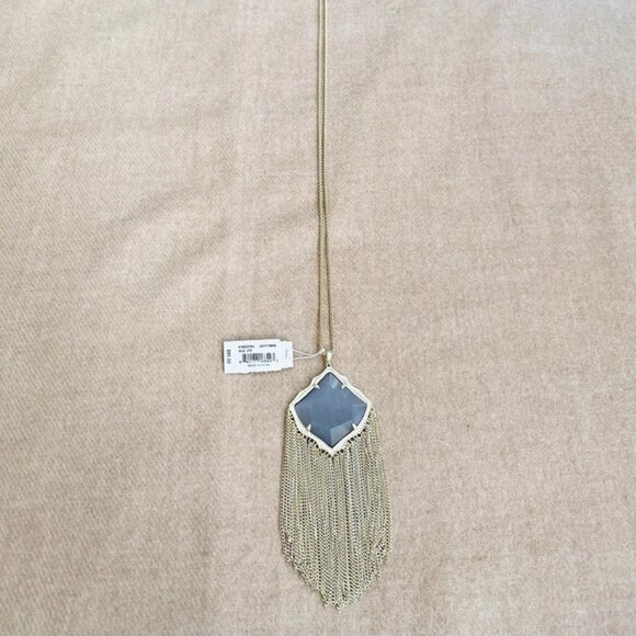NWT Kendra Scott Kingston Adjustable Fringe Necklace - Light Gold Tone & Blue - Picture 4 of 8